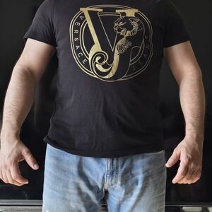 Versace Black Tee with Gold Logo